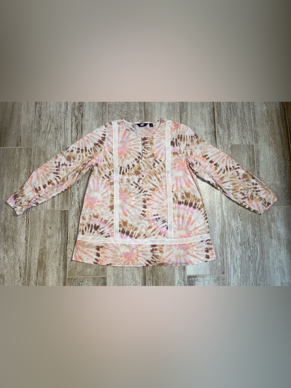 Lands' End Pink, Brown and Cream Tie-Dye Tunic Top